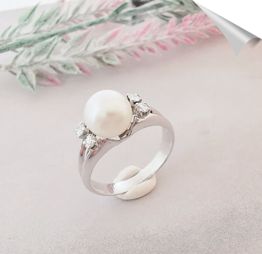 Bague Bague Perle de culture blanche Diamants Or Blanc 58 Facettes AA 1500