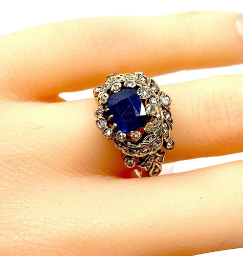 Bague 51 Bague saphir non chauffé  diamants Epoque 19ème siècle. 58 Facettes AB271