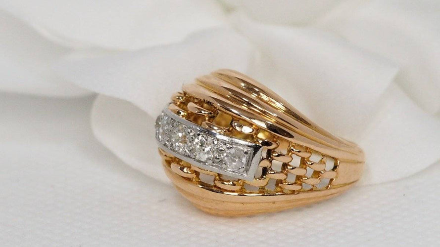 Bague 52 Bague Tank années 40 or jaune et diamants 58 Facettes 28393