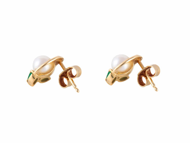 Boucles d'oreilles PUCES D'OREILLES PERLES & EMERAUDES 58 Facettes BO/220106 NSS