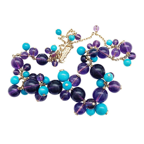 Collier Collier Cartier, "Les Délices de Goa", or rose, améthystes, turquoises et diamants. 58 Facettes 32359