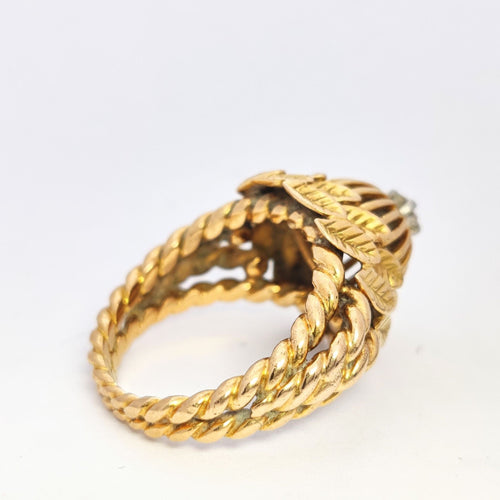 Bague Bague dôme motifs floraux en or jaune et diamant 58 Facettes 5619