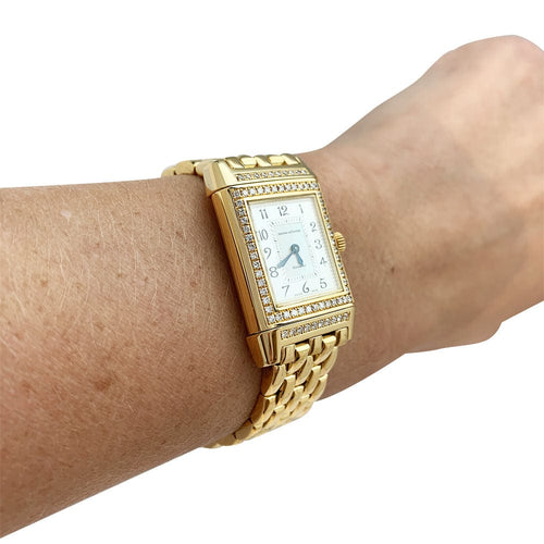 Montre Montre Jaeger Lecoultre "Reverso Duetto" en or jaune, nacre et diamants. 58 Facettes 30786