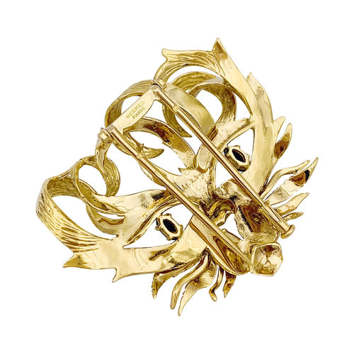 Broche Broche vintage Hermès, "Mistigri", or jaune, saphirs. 58 Facettes 3310