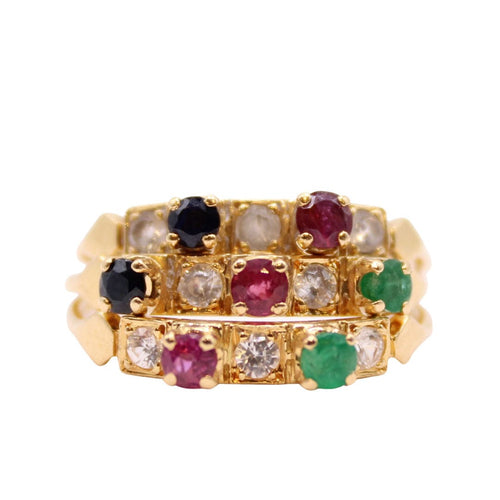 Bague Bague émeraudes, saphirs, rubis et pierre blanches 58 Facettes