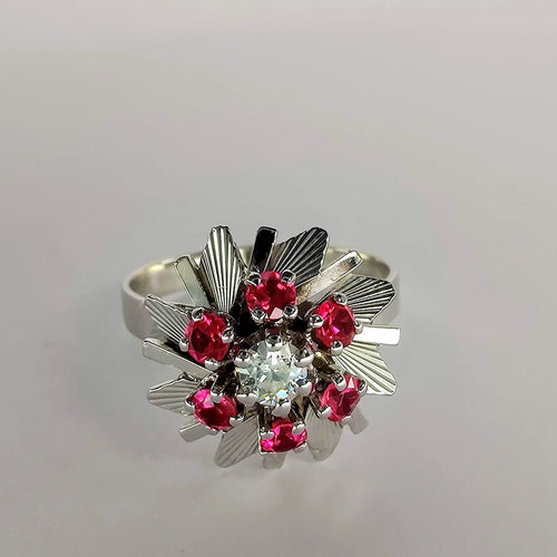 Bague 52 Bague motifs floraux en or blanc Diamant et rubis 58 Facettes 5592