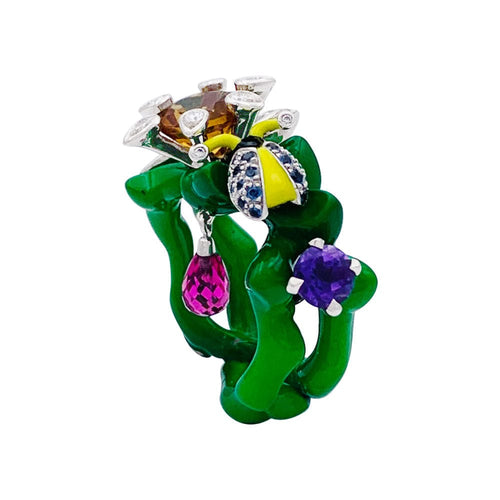 Bague 51 Bague Dior, "Milly Carnivora", laque, diamants, pierres de couleur. 58 Facettes 33130