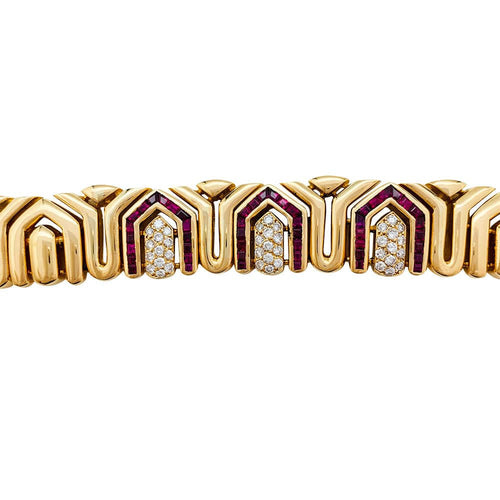 Bracelet Bracelet Boucheron en or jaune, rubis et diamants. 58 Facettes 31013