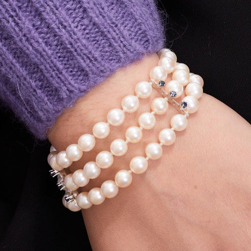 Bracelet Bracelet manchette 3 rangs Perles  Saphirs 58 Facettes