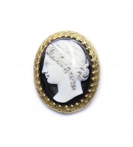 Broche 4.5 cm x 3.5 cm / Jaune / Or 750 Broche Camée Onyx 58 Facettes 160207R