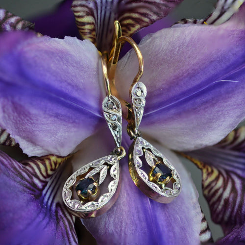 Boucles d'oreilles Boucles d'oreilles anciennes saphirs diamants 58 Facettes 21-339