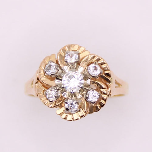 Bague Bague florale Pierres blanches, Or jaune 58 Facettes
