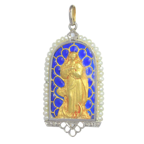 Pendentif Pendentif Médaille Marie Diamants et émail plique-à-jour 58 Facettes 23191-0429