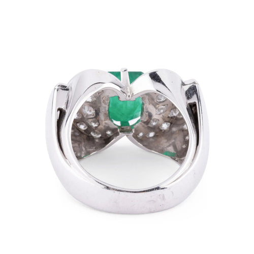 Bague Bague Art Déco Emeraude, Diamants, Or Gris & Platine 58 Facettes 1