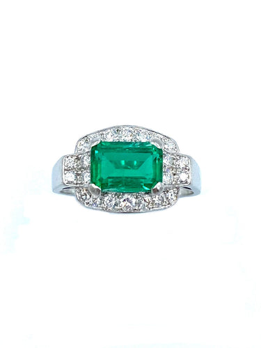 Bague Bague Art-Deco en platine, émeraude certifiée et diamants 58 Facettes