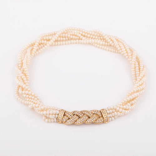 Collier Collier en perles multirangs et fermoir en diamants 58 Facettes