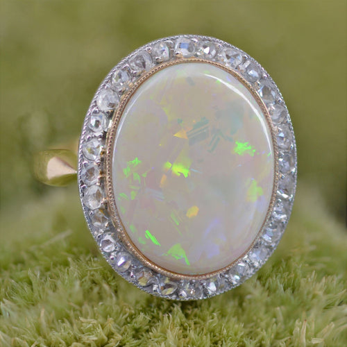 Bague 54 Bague ancienne opale et diamants 58 Facettes 22-283