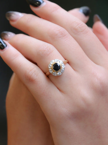 Bague 50 Bague Marguerite Or jaune Platine Diamants Saphir rond 58 Facettes J185