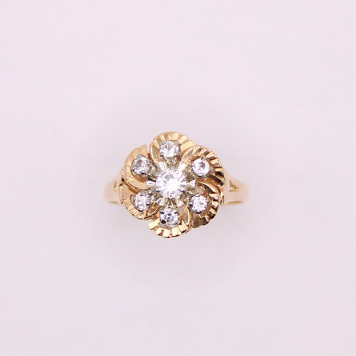 Bague Bague florale Pierres blanches, Or jaune 58 Facettes