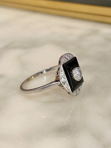 Bague 54 Bague Art Déco Platine Onyx Diamants 58 Facettes