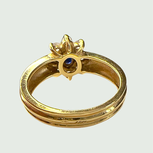 Bague 53.5 Bague contemporaine du XXe siècle en or 18 carats avec diamants et saphir 58 Facettes Q984A