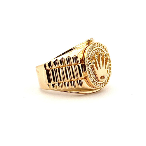 Bague 63 Chevalière couronne en or jaune 18 carats et zirconium 58 Facettes