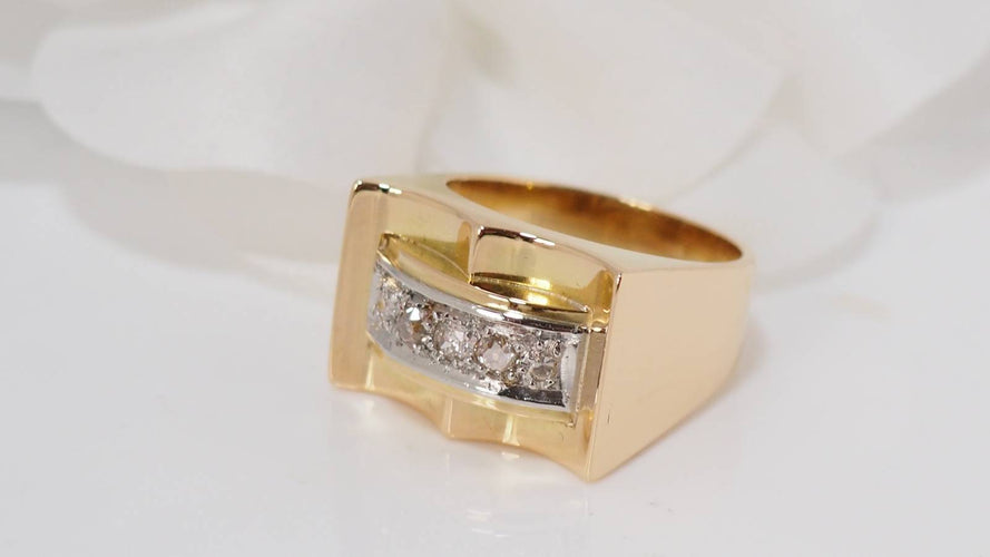 Bague 53 Bague Tank en or jaune et diamants 58 Facettes 28341