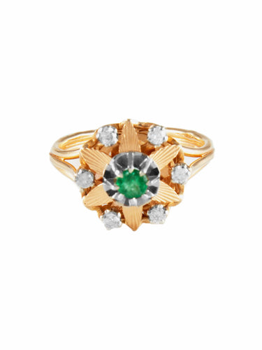 Bague 50 Bague Vintage 2 Ors Emeraude Diamants 58 Facettes