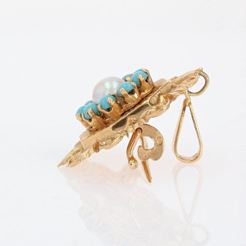 Broche Broche pendentif or jaune perle de culture et perles turquoises 58 Facettes CVBR17