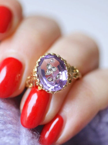 Bague Bague Victorienne intaille fleur améthyste et diamants sur or 58 Facettes