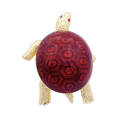 Broche Broche Boucheron, "Tortue", or jaune, émail, rubis. 58 Facettes 33291