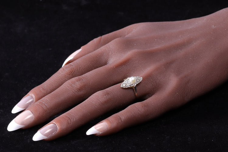 Bague 58 bague marquise diamants perles Art Déco 58 Facettes 23271-0581