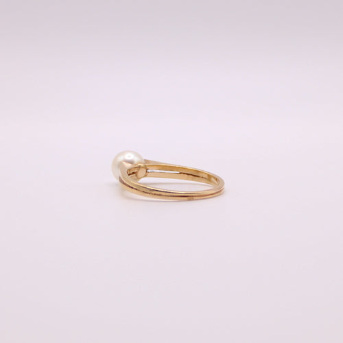 Bague Solitaire or jaune Perle de culture sur double corps 58 Facettes