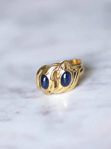 Bague Serpents enroulés Victorienne or jaune et saphirs cabochon 58 Facettes