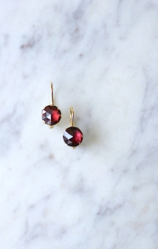 Boucles d'oreilles Dormeuses anciennes or et grenats 58 Facettes