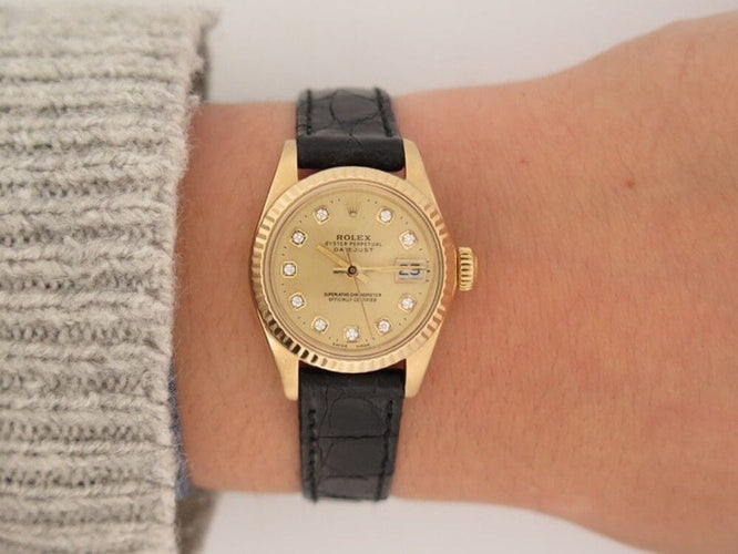 Montre vintage montre ROLEX oyster perpetual datejust or 18k diamants automatique 58 Facettes 257565