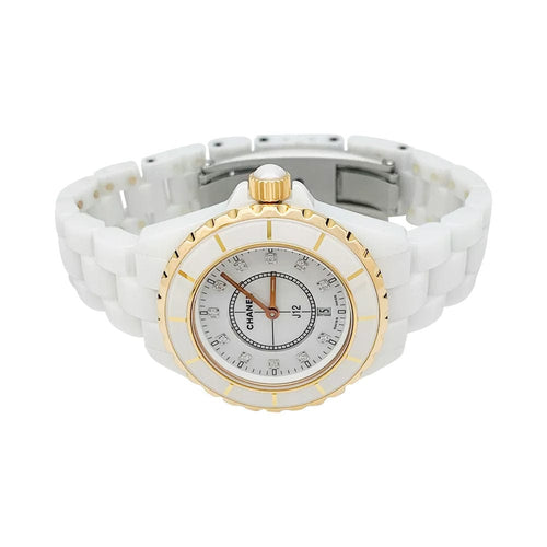 Montre Montre Chanel J12, céramique blanche, or rose et diamants. 58 Facettes 31738