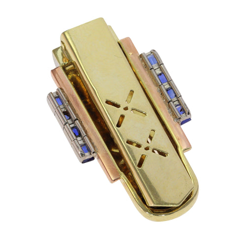 Clip Clip Vogue Vintage : Saphirs sertis en or tricolore 58 Facettes 24046-0110