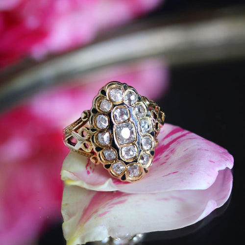 Bague 44 Bague ancienne diamants émail noir 58 Facettes 23-206