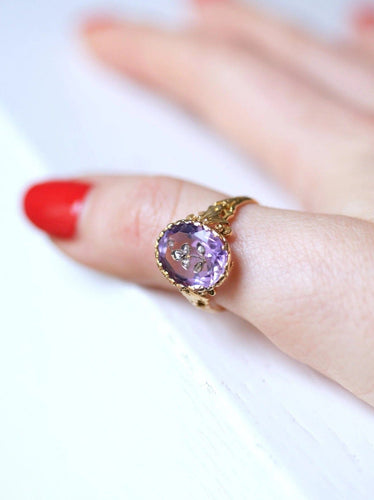 Bague Bague Victorienne intaille fleur améthyste et diamants sur or 58 Facettes