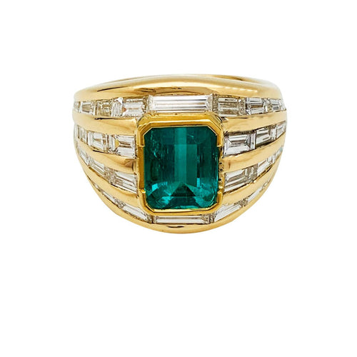 Bague 58 Bague or jaune, émeraude 2.86 carats, diamants baguettes. 58 Facettes 30650