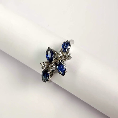 Bague Bague en or blanc diamants et saphirs 58 Facettes 5555