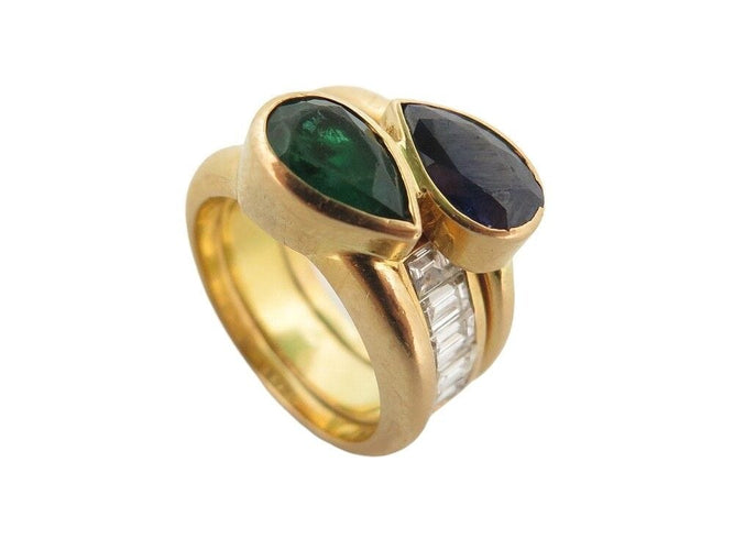 Bague 49 bague toi & moi 49 en or jaune 18k emeraude saphir et diamants 58 Facettes 253447