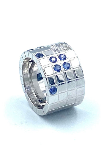 Bague 50 CARTIER. Bague Or gris Saphirs Diamants Collection Lanières 58 Facettes