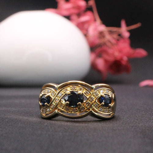 Bague 56 Bague Jarretière Or jaune Saphirs Diamants 58 Facettes