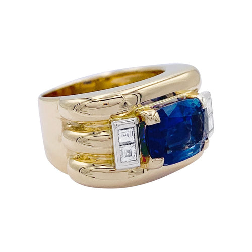 Bague 50 Bague, "Tank", or jaune, saphir, diamants. 58 Facettes 32294