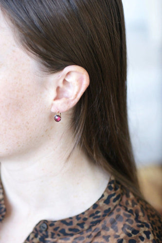 Boucles d'oreilles Dormeuses anciennes or et grenats 58 Facettes
