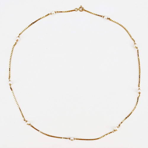 Collier Chaine en or maille cube et perles de culture 58 Facettes 22-301