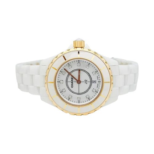 Montre Montre Chanel J12, céramique blanche, or rose et diamants. 58 Facettes 31738