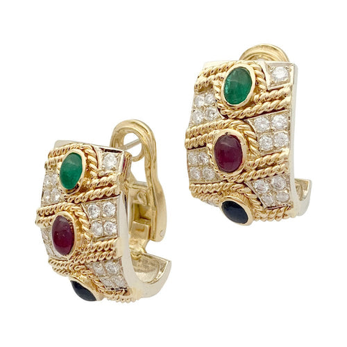 Boucles d'oreilles Boucles d'oreilles vintage, deux ors, pierres précieuses. 58 Facettes 32026